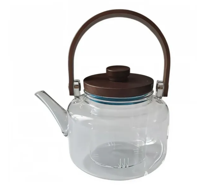 Заварник скляний для чаю 0.8 л Заварний чайник для заварювання з дерев'яною ручкою прозорий HP-34-38