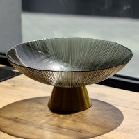 Фруктовниця скляна "Gold & Grey" 34 см на золотій ніжці Yiwu HP-34-119