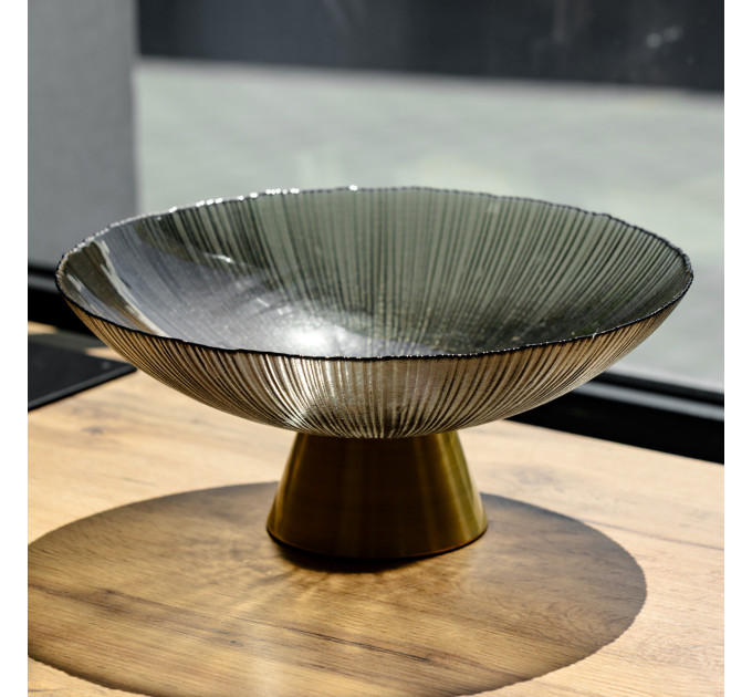 Фруктовниця скляна "Gold & Grey" 34 см на золотій ніжці Yiwu HP-34-119
