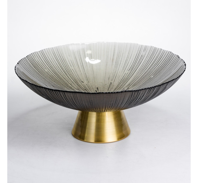 Фруктовниця скляна "Gold & Grey" 34 см на золотій ніжці Yiwu HP-34-119