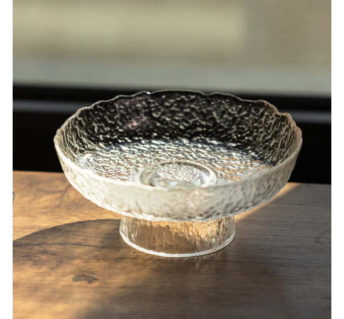 Фруктовниця на ніжці Ice Textured 15 см з крижаною текстурою скла Yiwu HP-34-88