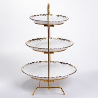 Фруктовница на 3 яруса фуршетная стойка для закусок 35*30*45 см конфетница Белый с золотом YZH-009