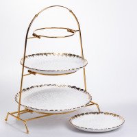 Фруктовница на 3 яруса фуршетная стойка для закусок 35*30*45 см конфетница Белый с золотом YZH-009