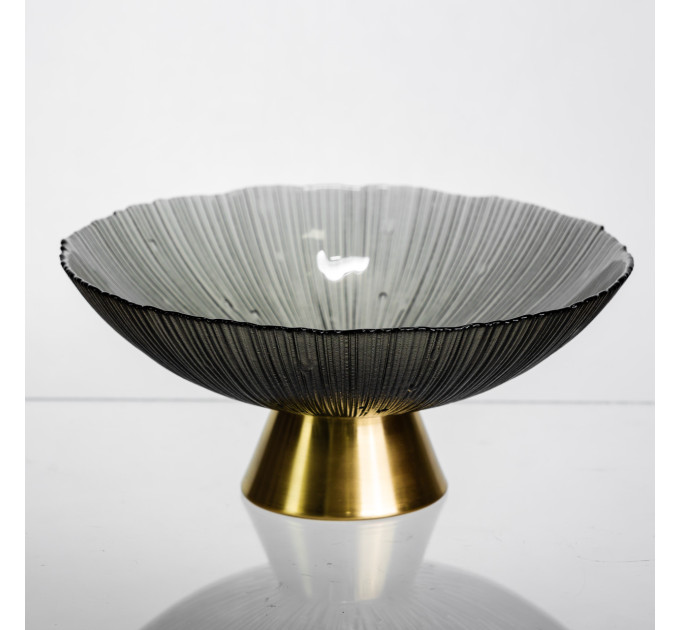 Фруктовниця скляна "Gold & Grey" 24 см на золотій ніжці Yiwu HP-34-118