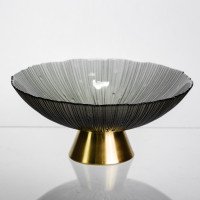 Фруктовниця скляна "Gold & Grey" 24 см на золотій ніжці Yiwu HP-34-118