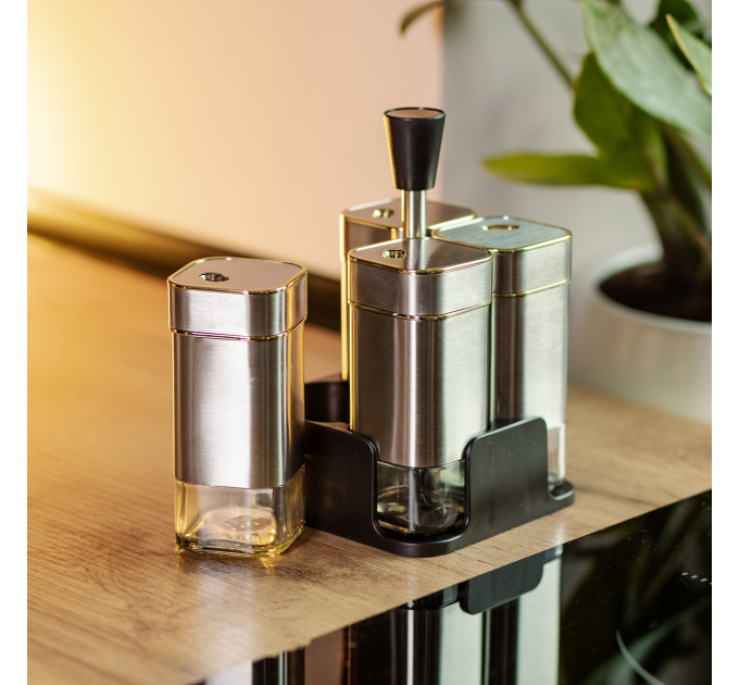 Набор емкостей для специй 4 шт на подставке 120 мл Хром HP-1318