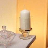 Подсвечник стеклянный на ножке с золотой окантовкой 10 см декоративный прозрачный HP-4-32S