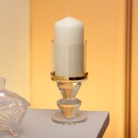 Подсвечник стеклянный на ножке с золотой окантовкой 13.3 см прозрачный HP-4-33M