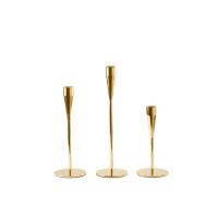 Подсвечники праздничные металлические Artdeco золотого цвета набор 3 шт высота 23см 28см 33см
