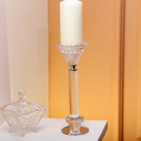 Підсвічник скляний на ніжці 19.5 см прозорий декоративний підсвічник на стіл HP-4-11M Підсвічник скляний на ніжці 19.5 см прозорий декоративний підсвічник на стіл HP-4-11M