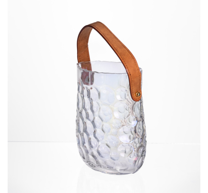 Ваза сумочка з ручкою 13×9.5×18 (см) декоративна скляна ваза для квітів 1.2 (л) Райдужний HP-19-153-6