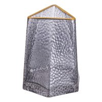 Скляна ваза для квітів, декоративна, трикутна, 15,5 см, сіра із золотою окантовкою HP-1711
