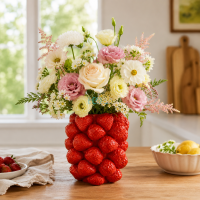Порцелянова ваза Strawberries червона декоративна для квітів 21×24 см (457-394) Порцелянова ваза Strawberries червона декоративна для квітів 21×24 см (457-394)