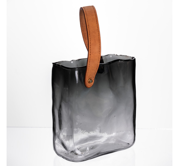 Скляна ваза сумочка з ручкою 16×8×18.5 (см) декоративна Сірий HP-19-156-2