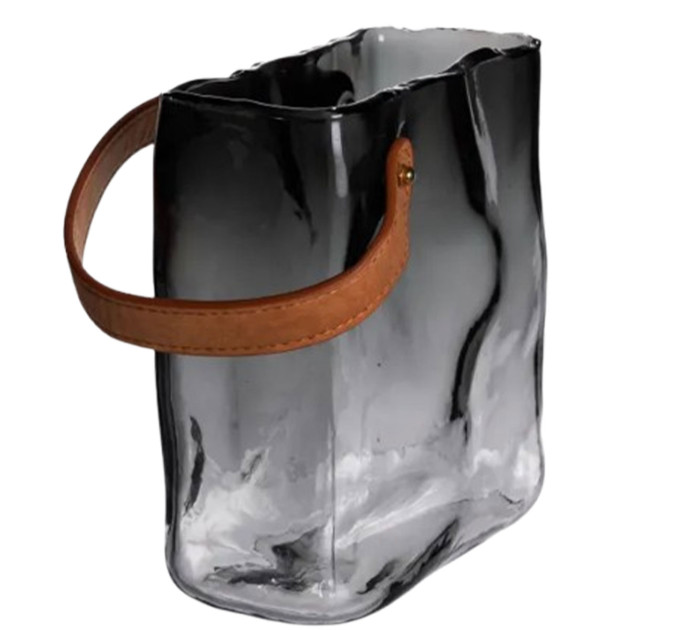 Скляна ваза сумочка з ручкою 16×8×18.5 (см) декоративна Сірий HP-19-156-2