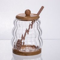 Медовниця скляна з кришкою та ложкою 320 (мл) медовниця баночка для зберігання меду 64486-9