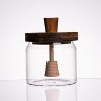 Медовница стеклянная с крышкой и ложкой 400 (мл) медовница баночка для хранения меда 64486-1